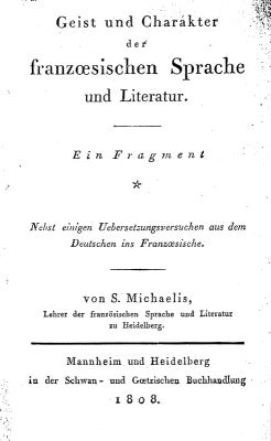 Titel des Buches Geist und Charakter der franz�sischen Sprache und Literatur, 1808