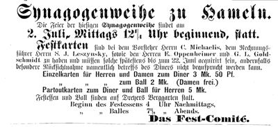 Die Einladung zur feierlichen Synagogenweihe